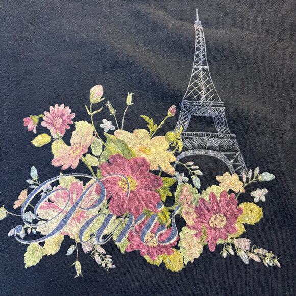 Vintage Paris France Eiffel Tower Floral Graphic Sweatshirt Retro 90s GrannyCore - Picture 3 of 4